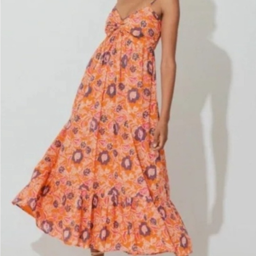 NWT Free people cleobella Orange Floral Maxi Dress with Purple Print M tropique - Picture 2 of 9
